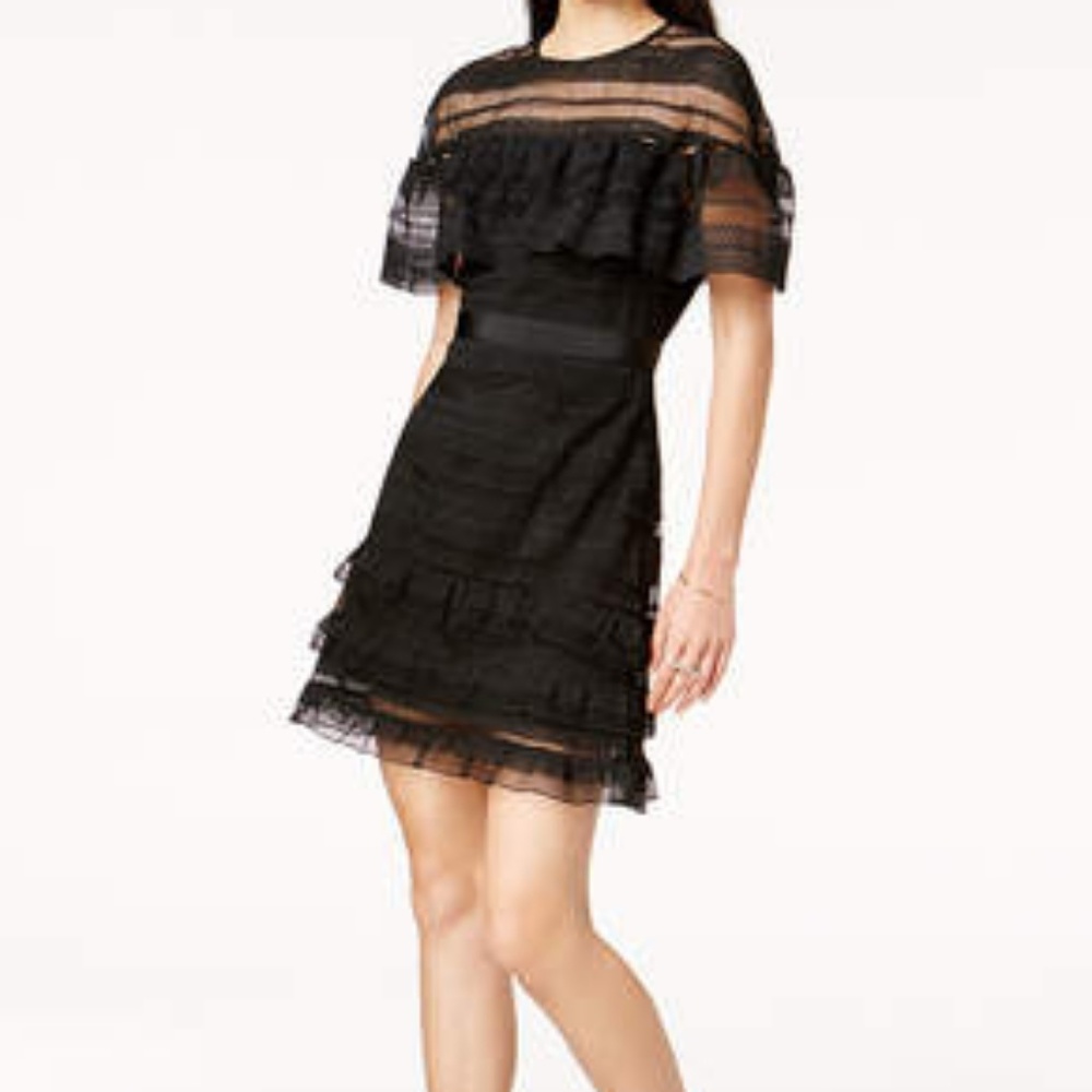 Mare Mare, Ruffled, A-Line, "Mesh" Dress in Black